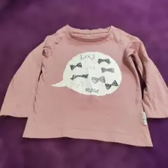 100リボンプリント ピンク長袖Tシャツ