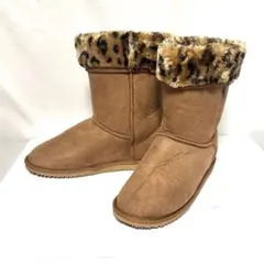 美品✨ミドル丈ムートンブーツ ボア ヒョウ柄 キャメル 24-25cm