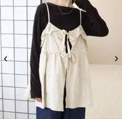coen 刺繍レースキャミソール コーデュロイ フリーサイズ