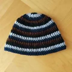 クロシェハット バケハ ビーニー クラッシャーハット ニット帽 手編み ボーダー