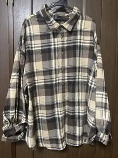 ブラウン系チェック長袖シャツ 7L-8L
