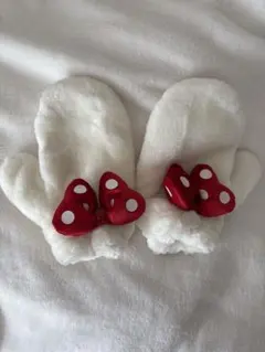ミニーマウス リボン付きホワイトミトン　手袋