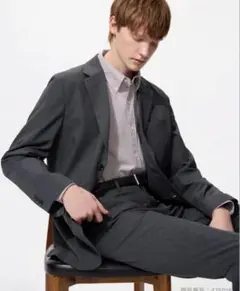 UNIQLO 感動ジャケット2WAYストレッチ ウールライク L ダークグレー