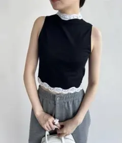 未使用 EDIT. FOR LULU レーストリムノースリーブトップ ブラックのサムネイル