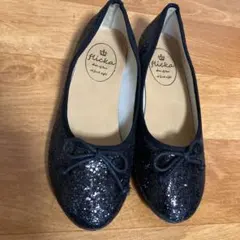 お買得○リボンのキラキラ黒パンプスレディースMサイズ(入学式卒業式結婚式オススメ