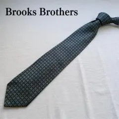 ブルックスブラザーズ ネクタイ 紺 緑 総柄 チェック 絹【n3776】