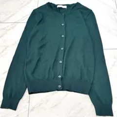 VISヴィス ニット長袖カーディガン 緑 クルーネック M きれきめ　上品　春秋