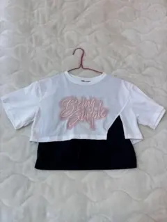 レイヤード風 半袖Tシャツ ホワイト×ブラック