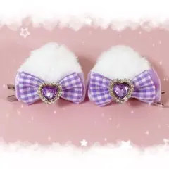 ♡もこふわ猫耳ヘアクリップ 白×紫リボン♡ 量産型 地雷系 推し活 ヘアメ 8