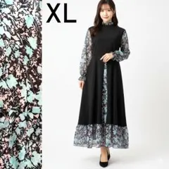 新品 LOPASS 異素材レイヤード花柄ワンピース Aライン XL 黒　松たか子