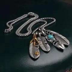 【フェザー ネックレス】アメカジ　ターコイズ　インディアン　ユニセックス