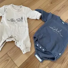 ロンパース 2枚セット ベージュ グレー 50-80cm