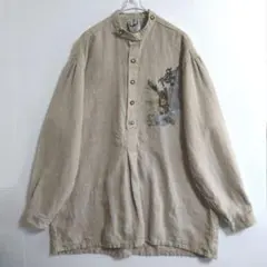 ★A525　AS　チロリアンリネンジャケット2XL　薄茶灰　プルオーバ　US古着