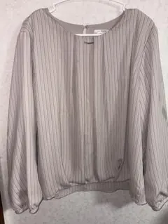 ストライプ柄 バルーンスリーブ ブラウス Lサイズ