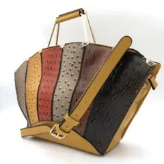 2WAY ハンドバッグ ショルダーバッグ パッチワーク 型押し マルチカラー