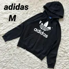 【アディダス】 スウェット ロゴ 黒 カンガルーポケット ユニセックス 裏起毛