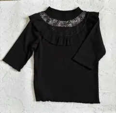 フリル付きハイネックTシャツ ブラックのサムネイル