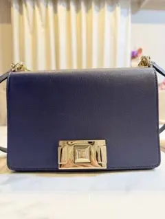 FURLA ネイビー レザー ショルダーバッグ