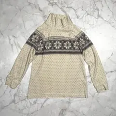 【L】ユニクロ ノルディック柄 ラグラン ハイネック フリース チュニック 灰