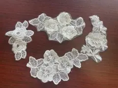 A-0182 レース生地 刺繍花 アップリケ 4種セット