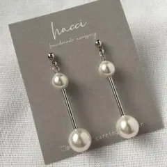 #227スワロフスキーパール×スティックピアス/イヤリング変更可能 ハンドメイド