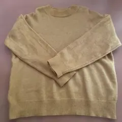 ウール混紡 イエロー クルーネックセーター 長袖