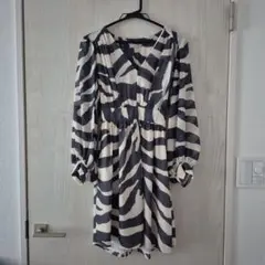 H&M リボン付き2way柄 春夏チュニックワンピース　七分袖