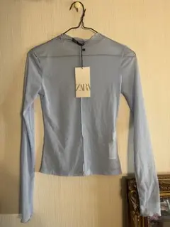【新品未使用タグ付き】ZARA シースルー 長袖トップス インナー ライトブルー