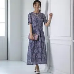 【kaene】配色レースエプロンワンピース/結婚式/パーティー　ドレス　カエン