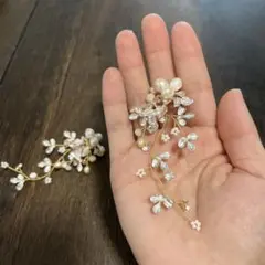 パールとビーズの花モチーフピアス セット