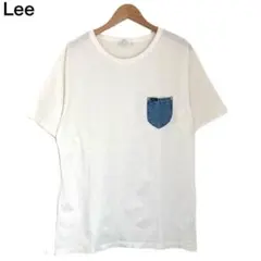 Lee　Tシャツ　半袖　ホワイト　デニム　胸ポケット　刺繍　異素材　メンズ　L