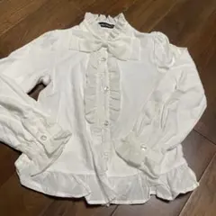 BeBe ホワイト フリル リボン 長袖シャツ 120