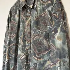 【美品】CONNECT 柄シャツ グリーン系 長袖シャツ L コネクト 秋のサムネイル