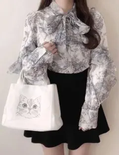 花柄フリルボウタイオーガンジーブラウス