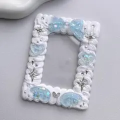 ホイップデコ　硬質トレカケース　y2k 水色　フェザー　ハート　リボン