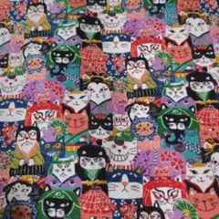 猫　芸者　歌舞伎　ほっかむり　生地　スケア　レッド　55×18