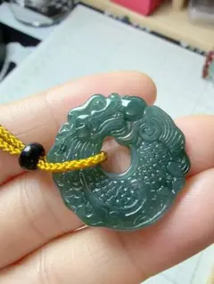 R1-0521天然本翡翠《本物保証》龍牌ペンダント 一品一図 高品質 一点物