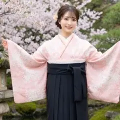 袴フルセット 小紋 ピンク フリル 女性袴 黒 ブラック 卒業式 大学生 