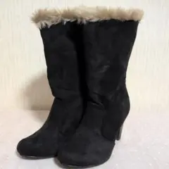SeaBlues 黒スエードフェイクファーブーツ 中ヒール サイズM