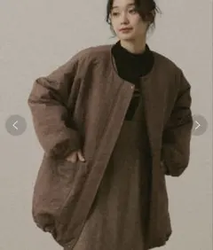 moi tytto ニュアンス柄キルティングブルゾンコート ブラウン