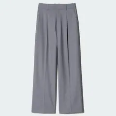 ユニクロ UNIQLO タックワイドパンツ M グレー レディース 標準丈