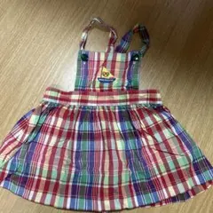 ミキハウス　チェック柄サロペットワンピース