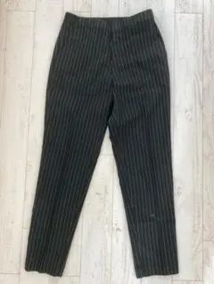 ユニクロ ストライプ柄 スラックス パンツ ブラック ウエストゴム オフィス