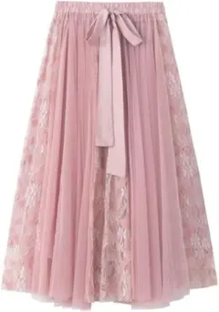 ピンク レース フレアスカート