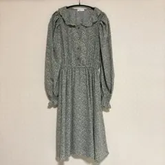 ハニーズ COLZA 長袖ワンピース 花柄 小花 グリーン系 S ひざ丈