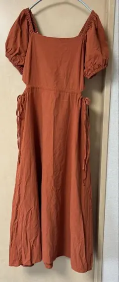 RETRO GIRL テラコッタ パフスリーブ ロングワンピ レディース