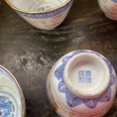 景徳鎮製色絵中国茶器 5個セット 青白陶器