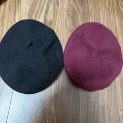 黒とワインレッドのベレー帽セット