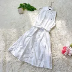 ポロラルフローレン ノースリーブワンピース ベルト ポニー刺繍【M】現行タグ