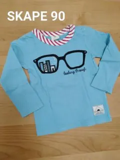 値下げ｜SKAPE｜ 水色 ｜メガネプリント Tシャツ ｜90のサムネイル